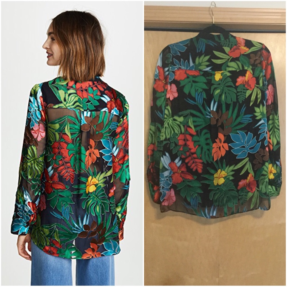 Alice + Olivia Amos Floral Burnout Long-Sleeve Top - Picture 2 of 8